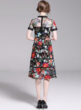 Heavy Mesh Embroidery Hollow Short Sleeve Dress