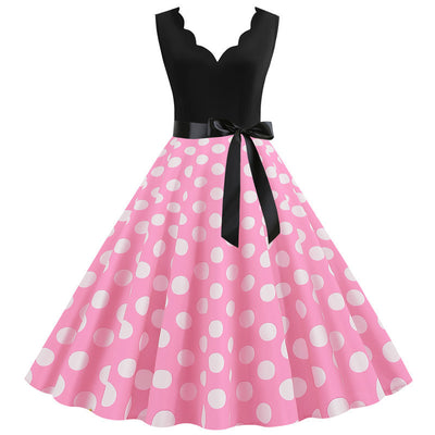 Sleeveless V-neck Wave Print Dress
