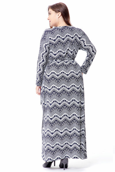 Large Size Printed V-neck Dress