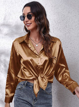 Satin Silk-like Long Sleeve Shirt