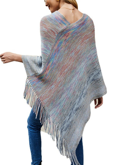 Cashmere Striped Cloak Fringed Pullover Dhawl