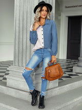 Contrast Color Matching Loose Shirt Coat