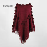 Fringe Fur Ball Beaded Round Neck Sweater Cloak