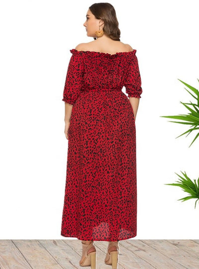 Leopard-print Split One Collar Beach Dress