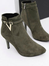 Pointed Toe Faux Leather Zipper Ankle Boots