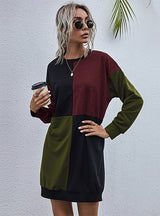 Spliced Long-sleeved Round Neck Contrast Sweater