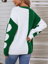 Round Neck Color Matching Love Pullover Sweater