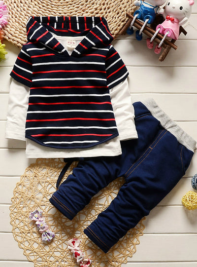 Boys Clothes hooded Vest+ T-shirt+pants Striped