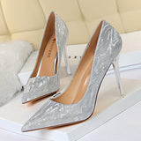 Shallow Pointed Sequined High Heels