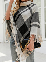 Collar Tassel Cape Shawl Plaid Loose Coat