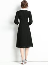 French Lapel Long Sleeve Contrast Retro Dress