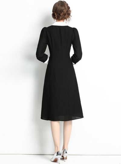 French Lapel Long Sleeve Contrast Retro Dress