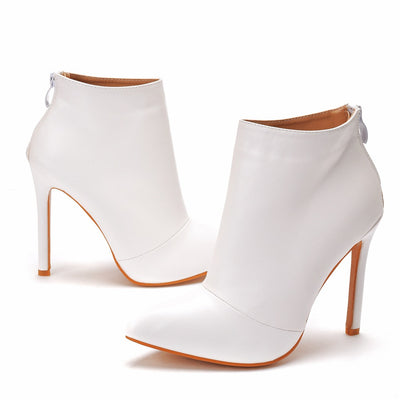 Women White High Heels Boots