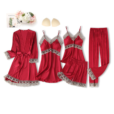 Five-piece Ice Silk Sexy Suspenders Nightgown