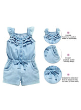Cotton Washed Jeans Sleeveless Bow Knot Jumpsuit