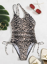 Leopard Print Drawstring Strap One-piece Bikini
