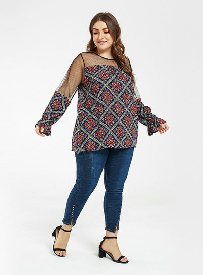 Lace Stitching Light Cooked Printed Top