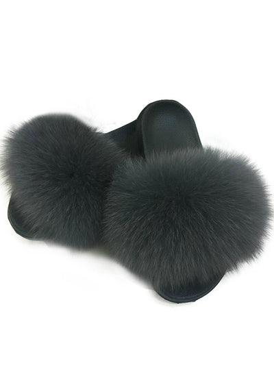 Casual Raccon Fur Sandals Furry Fluffy Plush Shoes