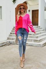 Fashion Pullover Color Matching Splicing Long Sleeve Sweater