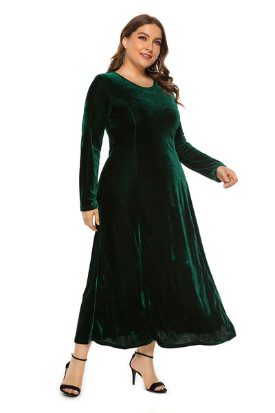 Long-sleeved Velvet Round Neck Big Swing Dress