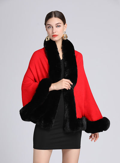 Women Rex Rabbit Fur Collar Shawl Cape