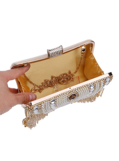 Rhinestones Tassel Clutch Diamonds Beaded Metal Evening Bags