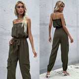 Straight-necked Lace-up Trousers Jumpsuit