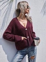 Pocket Sweater V-neck Knitted Cardigan Coat