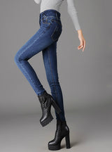 High Waist Button Fly Over Length Skinny Jeans