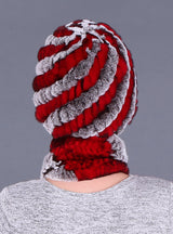 Warm Pineapple Rex Rabbit Fur Hat Scarf Set
