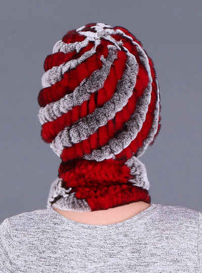 Warm Pineapple Rex Rabbit Fur Hat Scarf Set