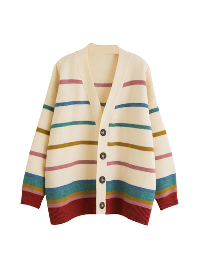 Loose Sweater Long Stripe Knit Cardigan For Women