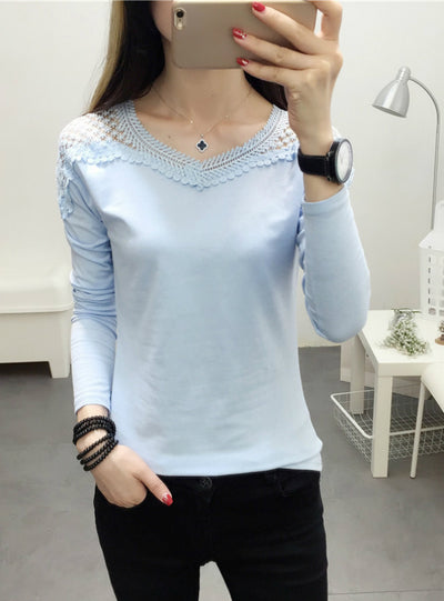 Women's Lace Long Sleeve Lace T Shirt Slim