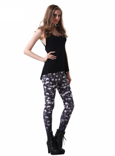 Slim Womens Pirate Leggings Pants Digital Printing Skulls 