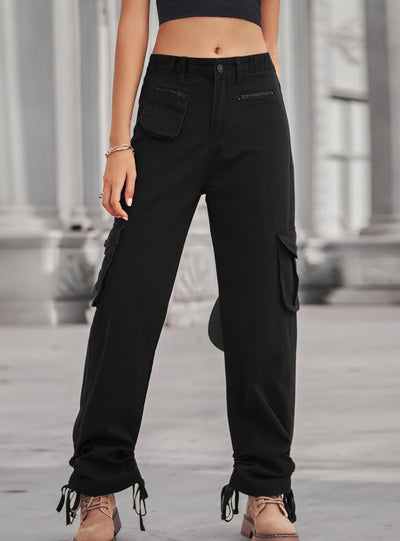 Casual Zipper Pocket Drawstring Jeans
