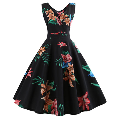 Sleeveless V-neck Retro Dress