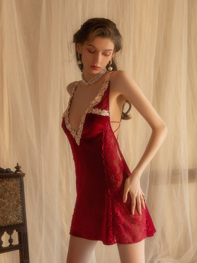 Velvet Deep V Short Sling Pajamas