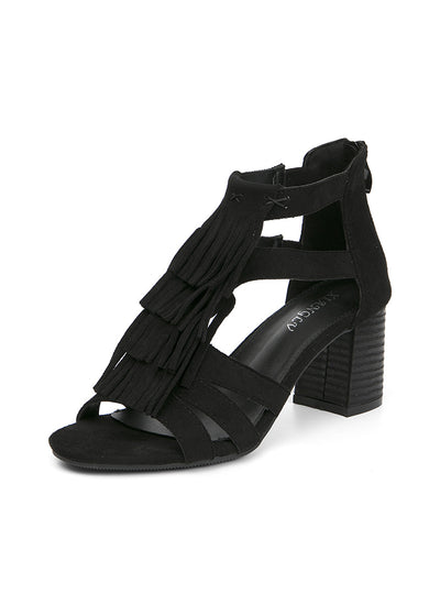 Fringed High-heeled Fishmouth Thick-heeled Sandals