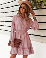 Long Sleeve Solid Color Waist Dress