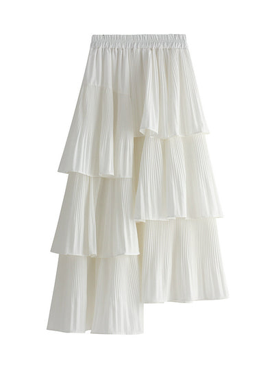 Asymmetric Pleated Ruffle Irregular Skirt