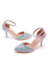 Rhinestones Thin Heels and Pointed Wedding Shoes