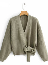 Long Sleeve Female Winter Cardigan With Sashes Chic