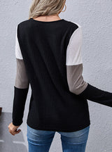 Loose Color Matching Pullover V-neck Top
