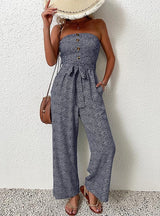 Tube Top Pocket Button Jumpsuit