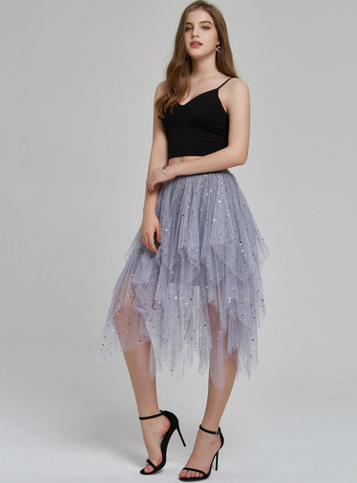 Cake Skirt Sequined Star Skirt Irregular Mesh Skirt