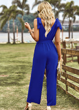 Solid Color Waist-shrinking Slim Jumpsuit