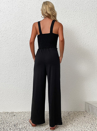 Wide Leg Pleated Sling Jumpsuit