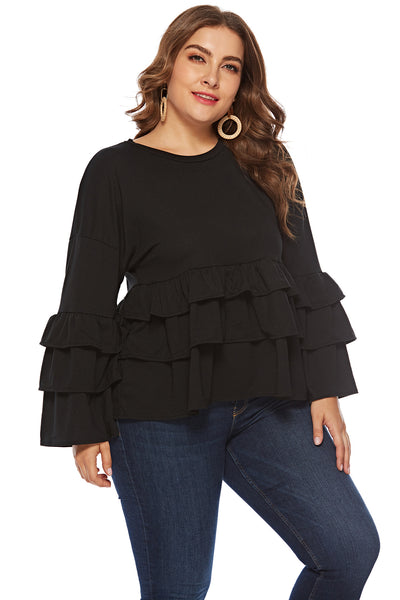 Round Neck Ruffled Long Sleeve Top