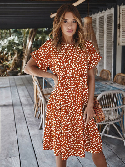 Lotus Leaf Sleeve Dot Light Ripe Dress