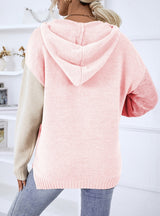 Contrasting Color Hooded Pullover Sweater